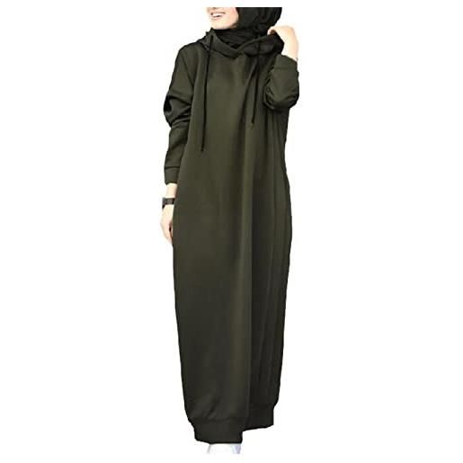 Chahuer abito da donna musulmano autunno inverno nuovo colore solido a sezione lunga abito con cappuccio in pile arabo mediorientale dubai verde l