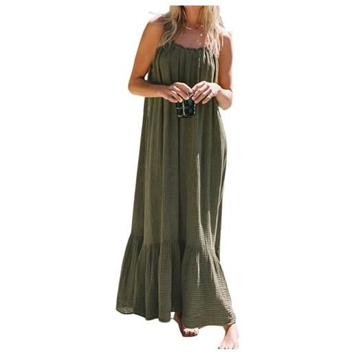 R.Vivimos donne estate spaghetti strap senza maniche plus size maxi abito backless boho abito da sole ruffle abito lungo spiaggia(xl, army. Green)