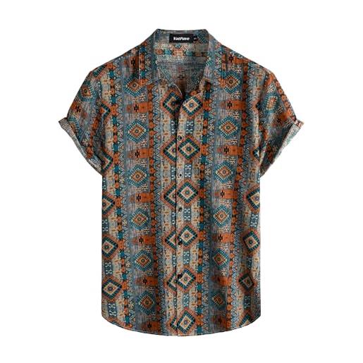 QWEFVB camicia da uomo casual hawaiana floreale a maniche corte con bottoni tropicali t-shirt da spiaggia estiva, arancia vinificata, l