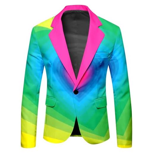 Beokeuioe giacca da uomo color arcobaleno giacca sportiva blazer uomo funky smoking giacca matrimonio festa carnevale festa frack giacca vestibilità regolare business, a verde. , l