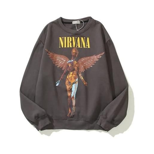 YMHXBSX - felpa con cappuccio alla moda hip hop per adulti e adolescenti nirvana con stampa ali a maniche lunghe, pullover alla moda, grigio, m