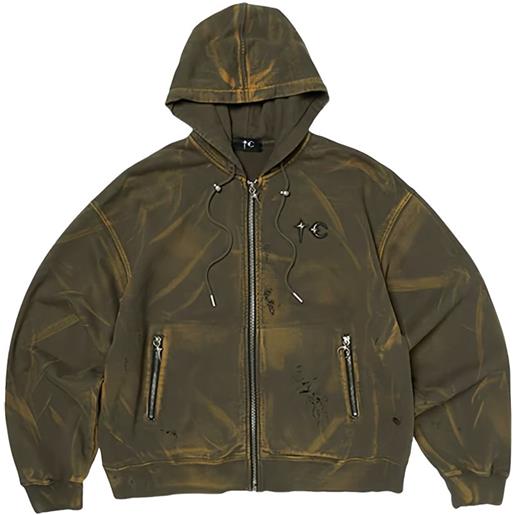 THUG CLUB felpa con cappuccio ed effetto vissuto - verde