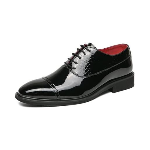 Generic scarpe da sera da smoking in pelle verniciata da uomo classico lace-up formale oxford wingtip brogue scarpe, nero, 43 eu