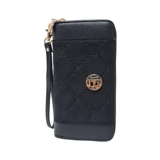 Laura Biagiotti portafoglio donna in pelle sintetica alcantara, linea ostar, accessori oro, dimensioni in cm: altezza 10, larghezza 19, spessore 4. Art. Lb26s-507-002 (nero)