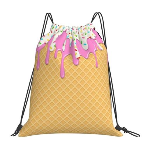 Generic borsa con coulissesacca da palestra per donna vacanze nuoto 36x42cm pieghevole regolabile borsa palestra ice cream drips waffle