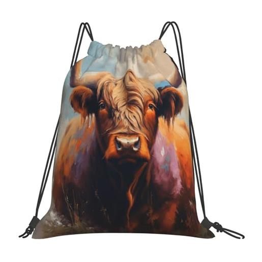 Generic tasche con coulissesacca da palestra per spiaggia nuoto donna 36x42cm regolabile pieghevole borsa palestra highland cow