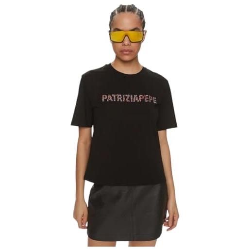 PATRIZIA PEPE chic - maglietta girocollo da donna con strass, nero, xs