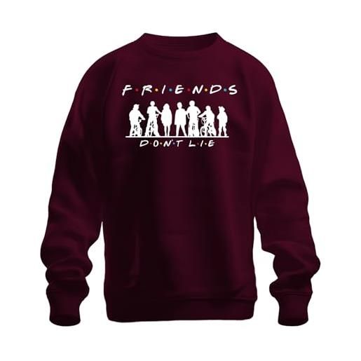 Printera friends don't lie stranger kids - felpa unisex da bambino, serie '80, bordeaux, s