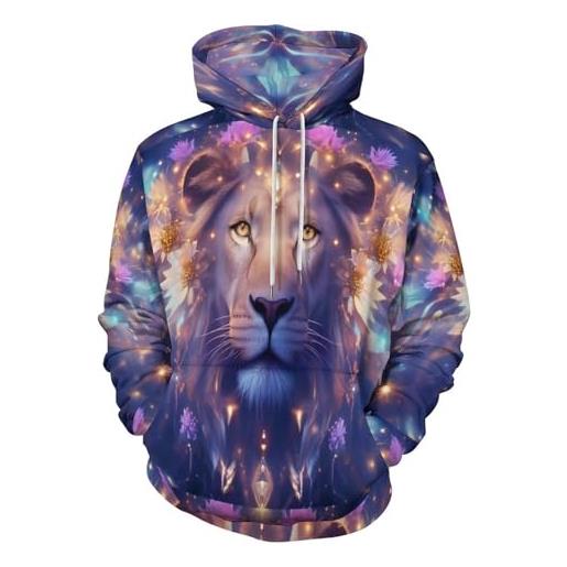 SMBHIAON unisex felpe con cappuccio divertente animali leone 3d uomo donna maniche lunghe hoodies pullover casual streetwear con tasca per abiti autunno inverno (viola, s)
