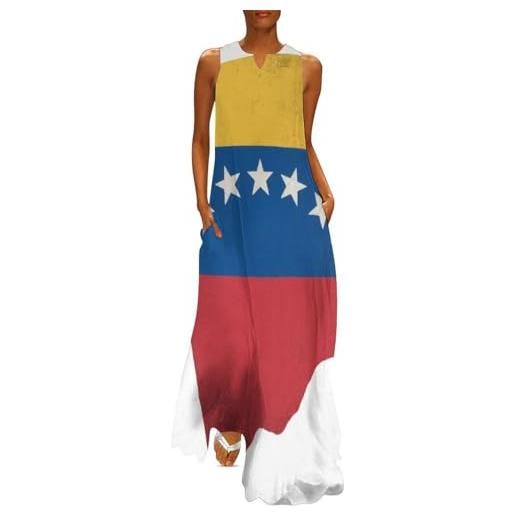Generic vestito floreale senza maniche da donna lungo estivo casual da spiaggia con tasche laterali vestibilità fluida per viaggi e uso quotidiano venezuela