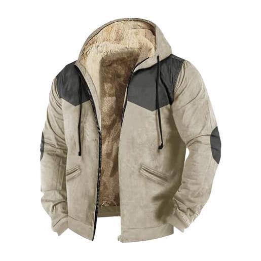 Hixingo felpa uomo con cappuccio invernale in pile calda, xxs-6xl thickened felpe giacca manica lunga comoda a calda hoodie con cerniera, cappotto giacca con tasche inverno (beige, 6xl)