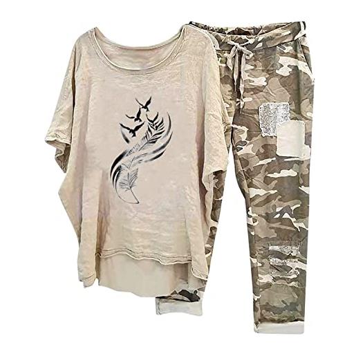HAOLEI tuta donna taglie forti in cotone e lino tute larghi taglie forti completo comodo e traspirante estivo set di pantalone e top due pezzi tuta anziani completa leggera curvy per la festa della mamma