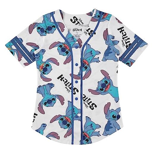 Disney lilo and stitch - maglia da baseball da donna classica lilo e stitch, maglia a rete, allover bianco, l