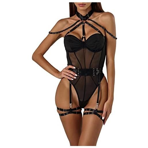 Generico completi sexydonna hot set lingerie donna sexy supporto superiore alla e sexy da donna con e grande anello in acciaio raccolto con imbottito per set completino sexydonna hot (black, s)
