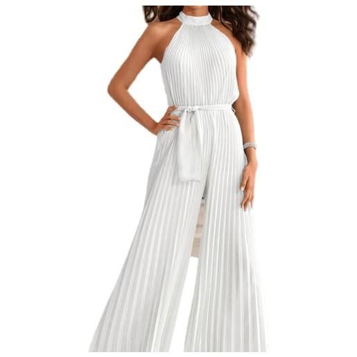 XinCDD tuta con pantaloni lungo tuta plissettata con scollo all'americana cerimonia da donna elegante casual party (m, rosa)