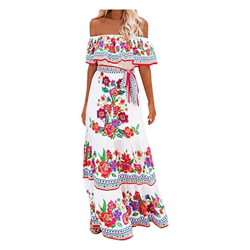 WOXIHUAN abito lungo senza spalline lungo bohemian da donna bohemian abito senza spalline con stampa floreale estiva vestito da donna senza maniche vestito casual estivo scollo a v per spiaggia e cocktail