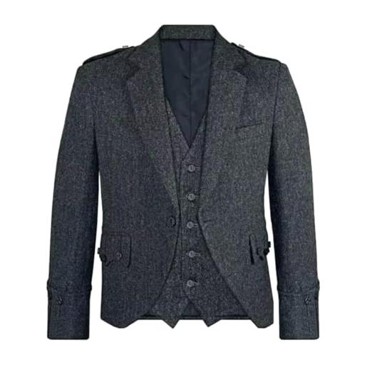 House of Scottish giacca scozzese argyle con gilet a 5 bottoni - classica lana tweed elegante | giacca kilt da uomo per matrimonio, grigio antracite, 60
