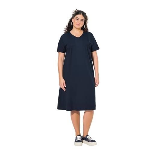 Ulla Popken abito in jersey dal taglio svasato con nervature, scollo a v e mezze maniche blu petrolio 46+ 840034738-46+