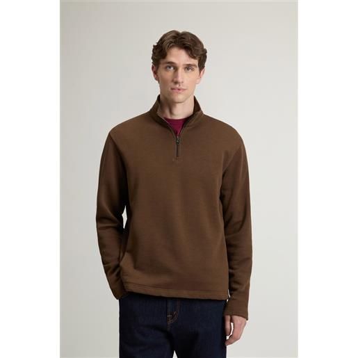 Woolrich uomo felpa in puro cotone con zip marrone taglia s