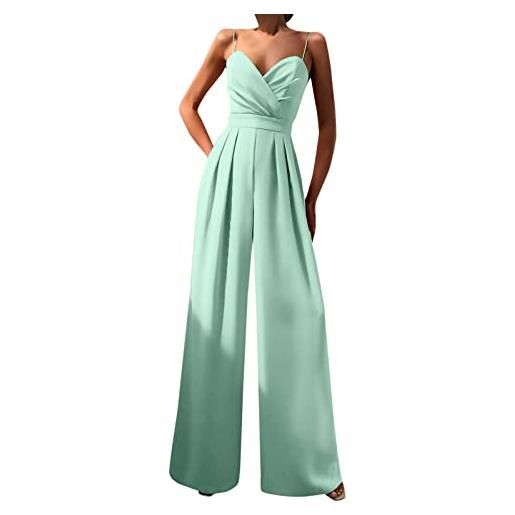 KBOPLEMQ tuta da donna per matrimonio, festa, vestito estivo, lunga, da donna, elegante, a gamba larga, senza maniche, abito da sera, pantaloni estivi, taglie forti, o verde menta