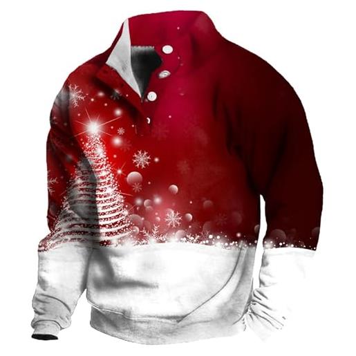 Generic felpa da uomo in cotone con cerniera a metà collo in piedi moda autunno e inverno maglione di natale alieno felpa con cappuccio, rosso, l