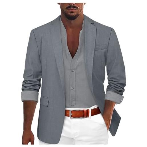 Rrongwn giacca da uomo, vestibilità regolare, con un bottone, giacca elasticizzata, comoda e pratica, per il tempo libero, giacca sportiva estiva in lino, per matrimoni e affari, cachi, xxxl