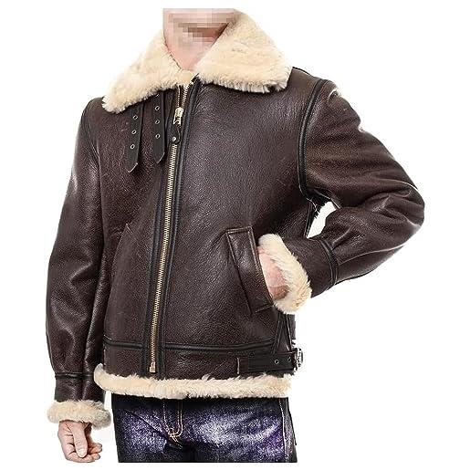 MAXDUD giacca da aviatore in pelle superhero gamer leon bomber con pelliccia sintetica shearling re4 per uomo, marrone - ecopelle, l