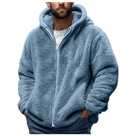 Generisch giacca morbida da uomo in pile con cappuccio, con imbottitura in teddy, giacca invernale in pile teddy, con cappuccio, giacca invernale in pile teddy, giacca invernale con cappuccio, blu