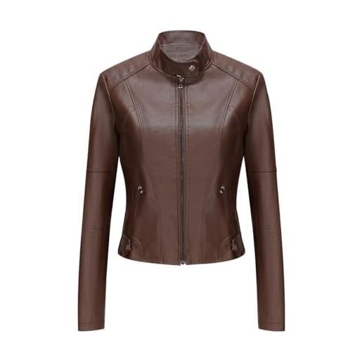 Peuignao giubbotto pelle donna giubbino ecopelle giacca ecopelle giubbotto similpelle biker giubbini moto leather jacket giacche finta pelle pu bikers giacca chiodo giubbotti moto donna primavera marrone l
