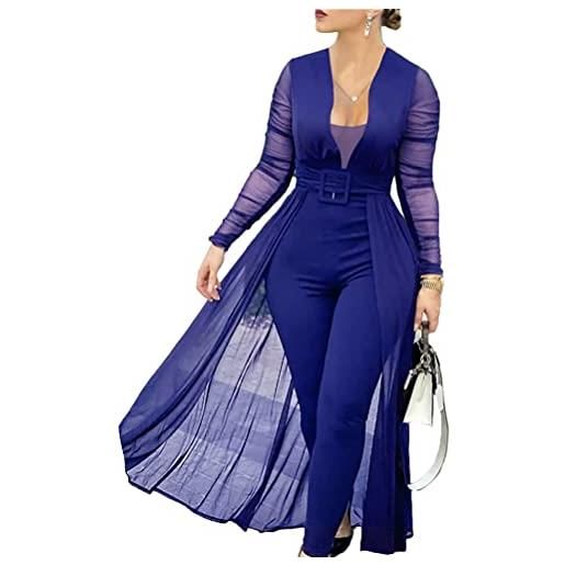 Minetom tuta lunga jumpsuit elegante cerimonia manica lunga tinta unita monopezzi tutine pantaloni larghi a blu 3xl