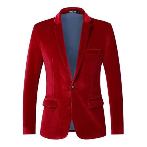 Darringls giacca da uomo in velluto, sportiva, vestibilità normale, in velluto rosso, blazer, abbigliamento formale, bottoni, tinta unita, vestibilità aderente, cappotto sportivo per cene, balli, matrimoni, 03