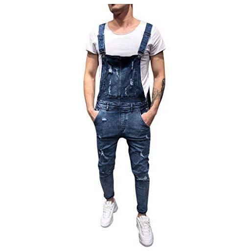 RUMAOZIA salopette da uomo, pantaloni da lavoro, jeans slim fit, lunghi e resistenti, abbigliamento da lavoro mario cargo, jeans retrò in denim, tuta da lavoro, blu, l