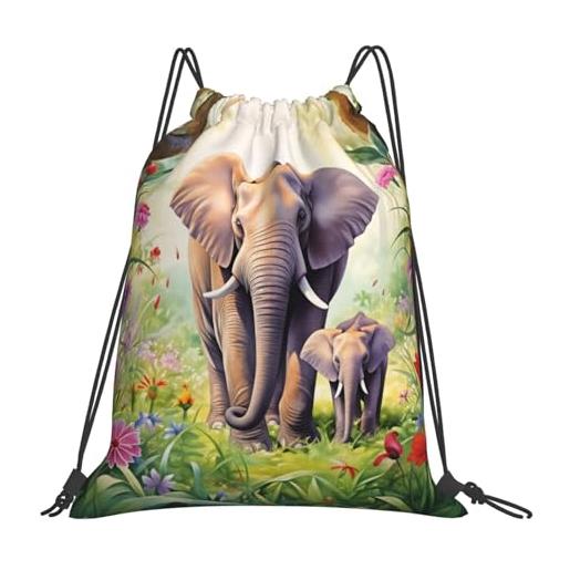 Generic borsa sportivasacca sportiva per donna campeggio spiaggia 36x42cm unisex pieghevole borsa palestra thicket elephant