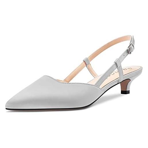 Aachcol donna basso gattini tacco heel pumps a punta cinturino alla caviglia slingback dress scarpe sandali ufficio feste da matrimonio raso grigio 3.5 cm 44 eu