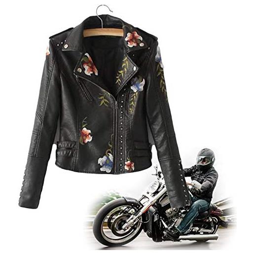 KFGJ floral night leather jacket，giacca in pelle da notte floreale giacche in ecopelle da donna cappotto corto casual per la primavera autunno e inverno，giacca corta da donna in similpelle