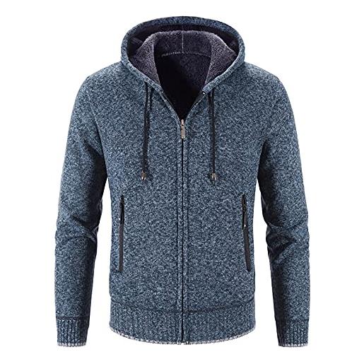 Generic felpe con cappuccio da uomo cardigan | felpa con cappuccio con zip completa in maglia | felpa a maniche lunghe in maglia con cappuccio | maglione foderato in pile top autunno inverno maglione lavorato