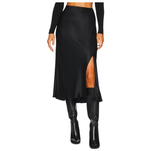 RSBFK gonna longuette da donna a vita alta in raso elastico con spacco elegante a trapezio, nero , xl