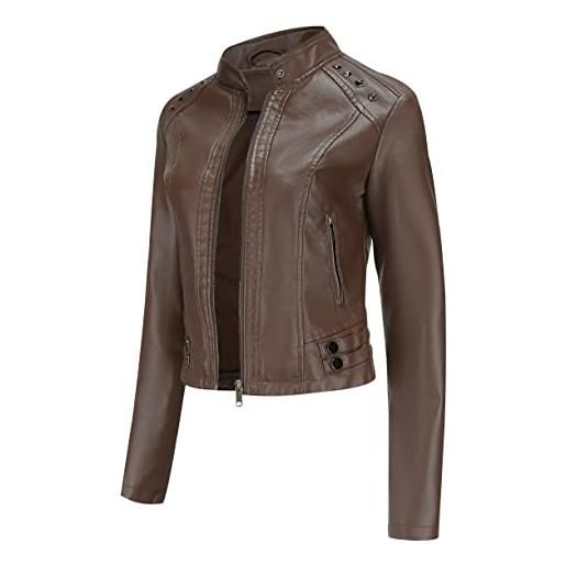 Peuignao giubbotto ecopelle donna giacca similpelle donna borchie corta giubbino giacche ecopelle donna giacca biker jacket faux leather jacket donna giacca bikers finta pelle donna stand-up curvy caffè m
