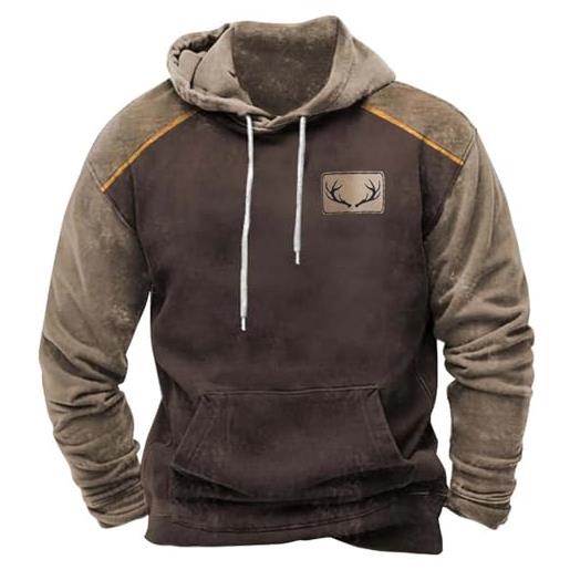 Generic felpe con cappuccio da uomo, stampa di caccia di cervi indiani nativi indiani, felpa mimetica foresta, maniche lunghe, con coulisse, top elasticizzati, cachi, xxl