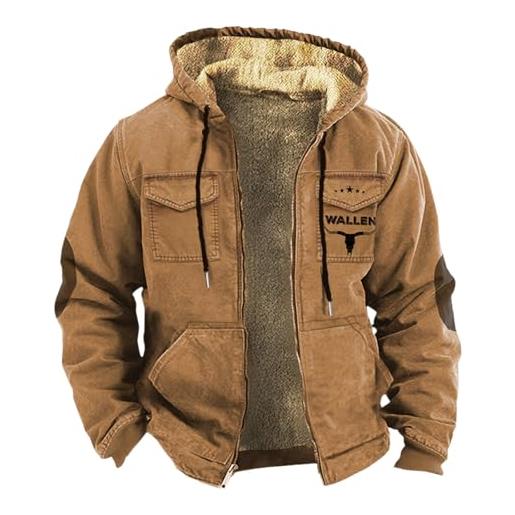 Generic giacche in pile da uomo con cerniera completa e cappuccio, cappotto parka da uomo taglia grande con cordoncino, cappotti invernali da uomo in pile spesso foderato, caldo, con cappuccio, parka da uomo