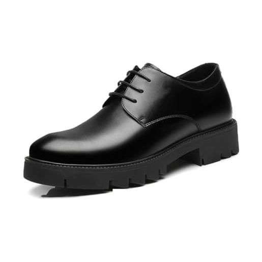 VIBLiSS altezza invisibile maschile aumentare le scarpe da business ascensore, scarpe in pelle allacciata oxfords leggero, 3,14 pollici più alti, black 8cm, 42 eu