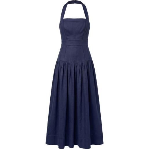 Nicholas vivianne halter-neck gathered midi dress - blu