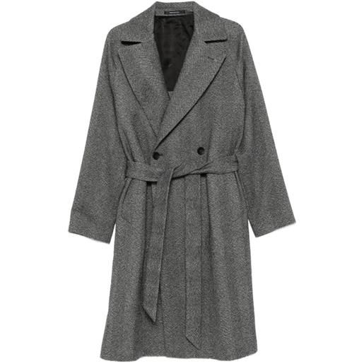 Tagliatore cappotto con cintura e motivo pied-de-poule - grigio