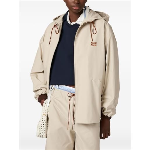 Miu Miu logo-patch hooded jacket - toni neutri