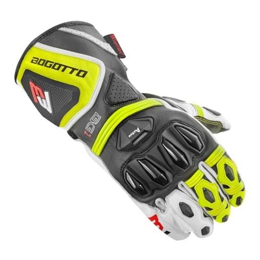 Bogotto monza guanti da moto perforati, nero/bianco/giallo fluo, m