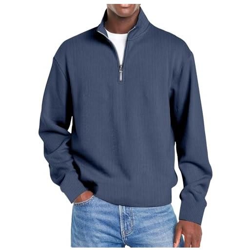 Generic felpe a mezza cerniera per uomo in velluto a coste maglioni da uomo con cerniera colletto con risvolto maglione camicie da uomo per tempo libero viaggi sport plaid slim fit maglioni a maniche lunghe