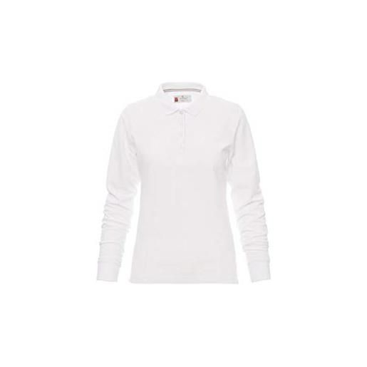 PAYPER florence lady polo a manica lunga da donna sfiancata 100% cotone effetto perlato spacchetti laterali rinforzo sagomato retrocollo bianco (xl)