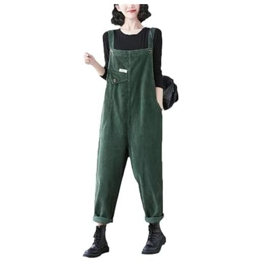 Lazutom salopette da donna in velluto a coste autunno inverno salopette pantaloni tuta casual streetwear, verde, s
