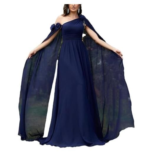 Generic abito lungo da donna, in chiffon, per feste, balli e serate, blu navy, xxxl