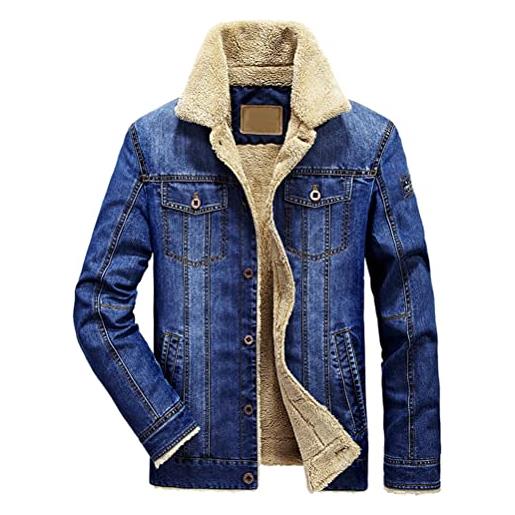 Oanviso uomo giacca di jeans giubbotto con risvolto casual giacche autunno caldo giacca inverno jacket maniche lunghe fodera di peluche classico cappotti a denim all'aperto antivento a blu chiaro m